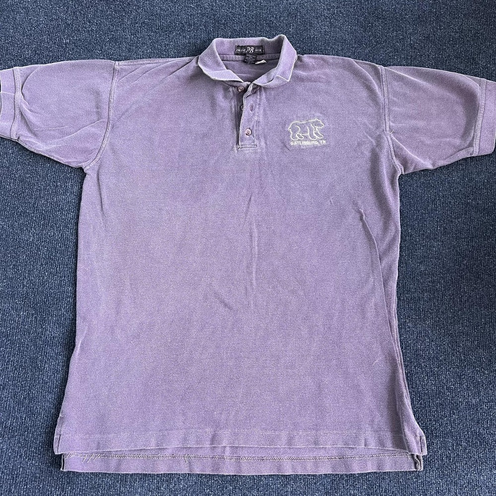 Vintage Gatlinburg TN Polo Shirt Mens Large Purple Bear 100% Cotton Collared